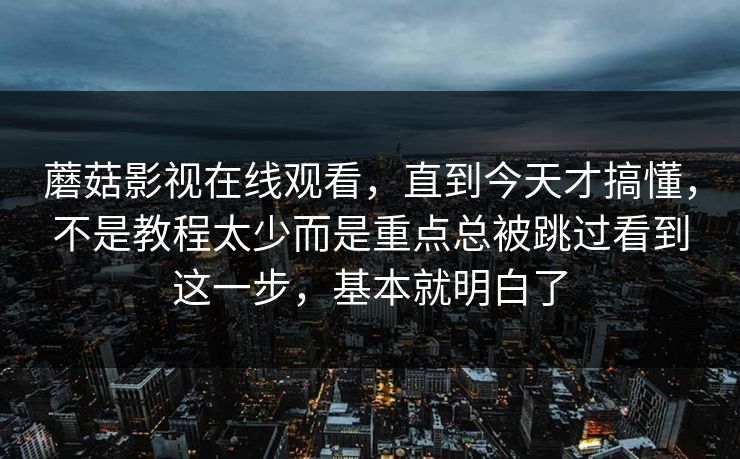 蘑菇影视在线观看，直到今天才搞懂，不是教程太少而是重点总被跳过看到这一步，基本就明白了