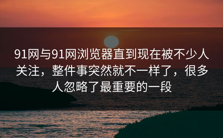91网与91网浏览器直到现在被不少人关注，整件事突然就不一样了，很多人忽略了最重要的一段