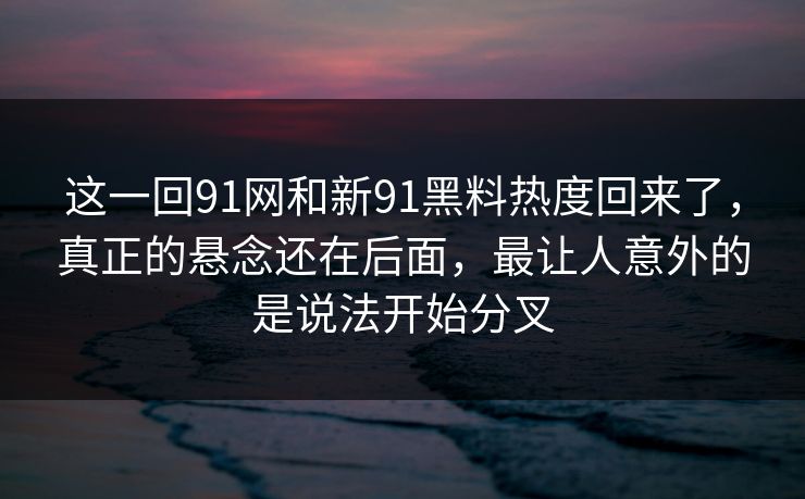 这一回91网和新91黑料热度回来了，真正的悬念还在后面，最让人意外的是说法开始分叉