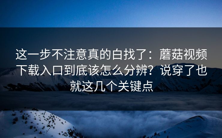这一步不注意真的白找了：蘑菇视频下载入口到底该怎么分辨？说穿了也就这几个关键点